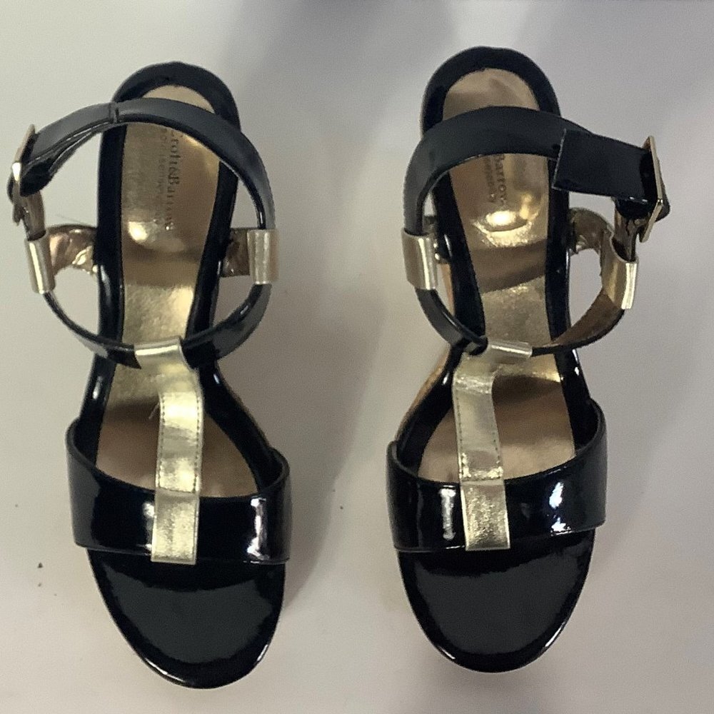 Croft & Barrows Blk. Patent Leather Wedge Sandal 9